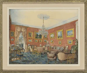 Ansicht des Zeichensaals des Künstlers in seinem Stadthaus an der Newa in St. Petersburg, 1859