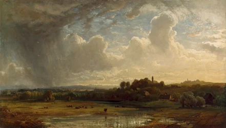 Oberbayrische Flusslandschaft bei Gewitter