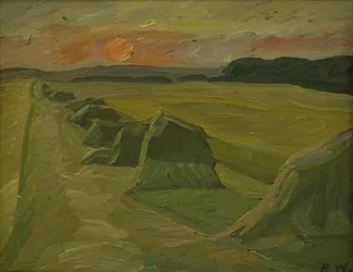 Landschaft mit Heuhaufen