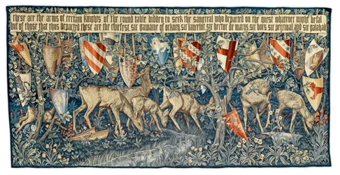 Verdure mit Hirschen und Schilden, Wandteppich entworfen vom Künstler und gewebt von Morris und Co., 1909