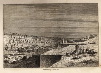 Ein Graben im Suezkanal. Zeichnung von Grenet zur Illustration eines Ausflugs zum Suezkanal 1862 von Paul Merruau. Gravur in „Le tour du monde“, herausgegeben von Edouard Charton