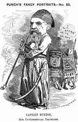 Richard Francis Burton (1821-1890) englischer Orientalist und Entdecker. Karikatur von Edward Linley Sambourne für Punch, London