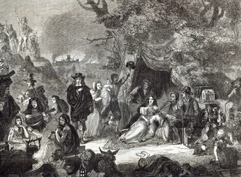 Highgate Fields während des Großen Brandes von London im Jahr 1666