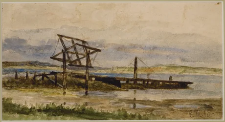 Landschaft mit Dock, Meer und Strand (Nr. 18), ca. 1880