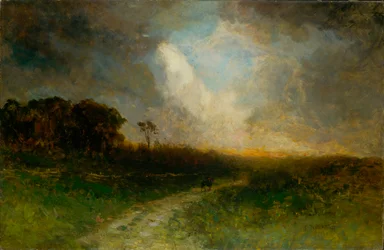 Ohne Titel (Landschaft, Mann auf Pferd)