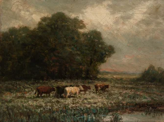 Unbetitelt (Landschaft mit weidenden Rindern)
