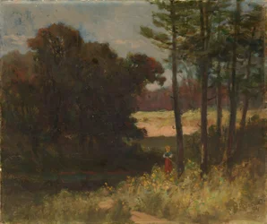 Ohne Titel (Landschaft mit Bäumen und Frau)