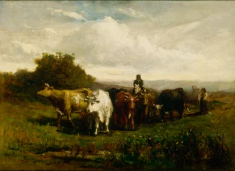 Ohne Titel (Mann zu Pferd, Frau zu Fuß treibt Vieh)