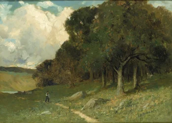 Ohne Titel (Mann auf Weg mit Bäumen im Hintergrund)