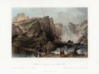 Wasserfall von Ting-hoo, am Tripod-See, China, um 1840