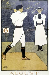 Paar spielt Golf - in „Golf Calendar“ von Edward Penfield