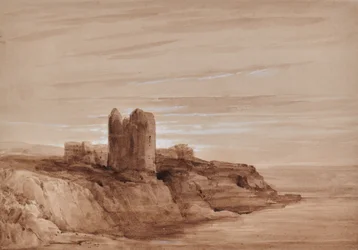 Meereslandschaft mit einem Turm auf einer Klippe