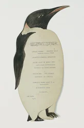 Menü in Form eines Kaiserpinguins, für das Mittwinter-Dinner, Cape Evans, 22. Juni 1912