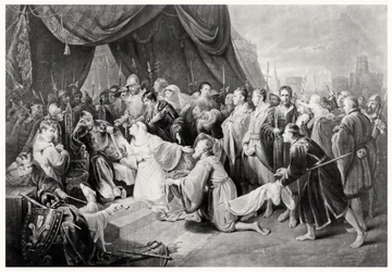 Die Kapitulation von Calais, 4. August 1347, graviert von John Young