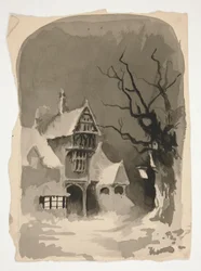 Eine Winterszene: Haus im Schnee (recto); Verschiedene Figurenstudien (verso)