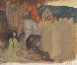 Kompositionsstudie, möglicherweise für Galahad verlässt das Land, in Die Suche und das Erreichen des Heiligen Grals, Buchauslieferungsraum, Boston Public Library