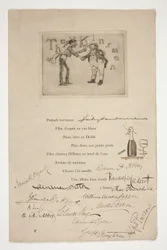 Radierung von E.A. Abbey: Die Kinsmen - (Illustration zu einem französischen Vers)