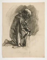Figurenstudie für Sir Lancelot und Sir Bors rüsten Galahad mit seinen Sporen aus, aus Die Suche nach dem Heiligen Gral (zweite von einer Serie von fünfzehn Gemälden für die Boston Public Library, abgeschlossen 1901)