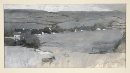 Landschaft mit Kuh im Vordergrund