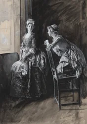 Miss Neville und Miss Hardcastle, Illustration für Oliver Goldsmith