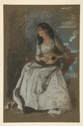 Studie einer Dame, die Mandoline spielt