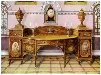 Bemalter und eingelegter Satinholz-Sideboard und Mahagoni-Konsolenuhr, 1911-1912