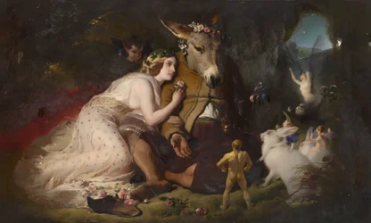 Szene aus „Ein Sommernachtstraum“. Titania und Zettel