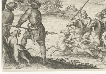 Flusslandschaft mit Hirschjagd