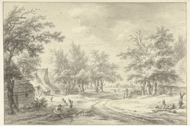 Landschaft mit einigen Bauernhöfen und Figuren