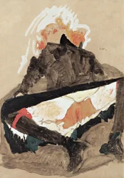 Mädchen im schwarzen Kleid mit gespreizten Beinen, 1910