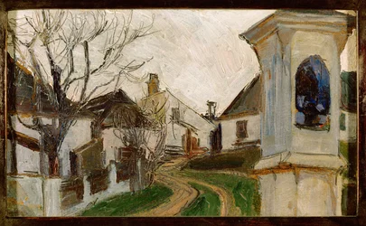Kahle Bäume, Häuser und Bildstock