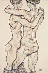 Sich umarmende nackte Mädchen, 1914