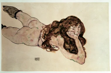 Nackte Frau mit flachem Bauch. Zeichnung von Egon Schiele