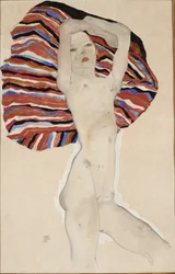 Nackt gegen farbiges Material, 1911