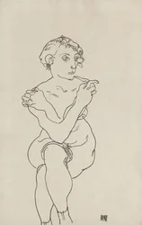 Sitzender weiblicher Akt mit gekreuzten Armen und Beinen, 1918