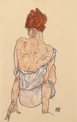 Sitzende Frau in Unterwäsche, Rückansicht, 1917