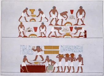 Werkstatt der Goldgräber von Rothennou - Faksimile der Fresken des Karnak-Tempels, in „Geschichte der ägyptischen Kunst“ von Prisse d