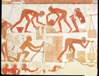 Bau einer Mauer, aus dem Grab von Rekhmire, Wesir von Tuthmosis III und Amenhotep II, Neues Reich