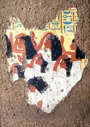 Ägyptische Antike: Fresko aus dem Grab des Malers Maia, eine Gruppe von Trauernden. 18. Dynastie. Aus der Kapelle von Maia, Deir el-Medineh (el Medineh), Neues Reich Dim. 67 cm Turin, Ägyptisches Museum