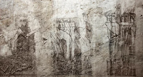 Ägyptische Antike: unvollendete Zeichnungen, die das Grab des Wesirs Ramose schmücken (18. Dynastie). Luxor, Westufer, Grab der Edlen, Ägypten