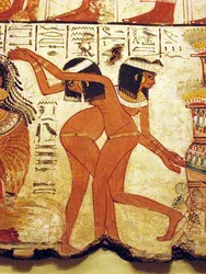 Tempelwandbild von zwei tanzenden Mädchen, Ägypten