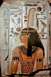Kunst Ägyptens: Grab von Sethos I. (KV 17). Maat, Göttin der Wahrheit und Gerechtigkeit und Hieroglyphen