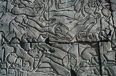 Basrelief mit Kampfszene, Ramesseum, Totentempel von Ramses II, Luxor, Theben