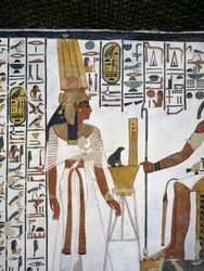 Ägypten, Theben, Luxor, Tal der Königinnen, Grab von Nefertari, Anbau zur Vorkammer, Wandmalereien, Königin vor dem göttlichen Schreiber Thoth