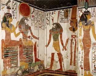 Nefertari wird von Horus vor den Gott Re-Horakhty gebracht, aus dem Grab von Nefertari, Neues Reich (Wandmalerei)