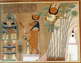 Thoueris und Hathor im Papyrus. Das College ähnelt dem Papyrus von Ani, aus Theben