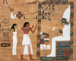 Papyrus mit der Darstellung eines Ehepaars vor dem Gericht des Osiris