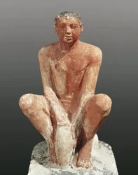 Ägyptische Zivilisation, bemalte Kalksteinstatue eines Mannes beim Modellieren von Ton, aus Sakkara, Ägypten, ca. 2465, 5. Jahrhundert v. Chr.
