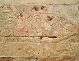 Relief mit Männern in einem Boot, aus dem Grab der Prinzessin Idut, Altes Reich, ca. 2330 v. Chr.