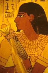 Altes Ägypten, Grab von Sennufer, Wandmalerei, Wandbild, Fresko, Sennufer empfängt Lotusknospen, Bürgermeister von Theben, Aufseher unter Amenophis II.